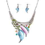 ICEYY Unique Design Party Gifts Pink Textured Metal Leaf Statement Necklace Earrings  India jewelry Set for women free shipping
