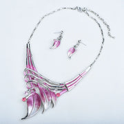 ICEYY Unique Design Party Gifts Pink Textured Metal Leaf Statement Necklace Earrings  India jewelry Set for women free shipping