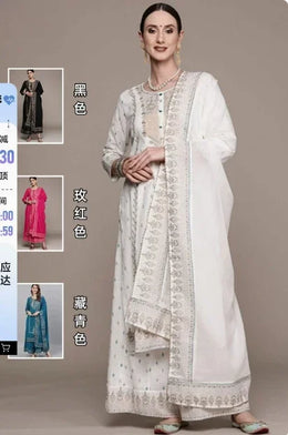 ભારતીય વસ્ત્રો મહિલા સેટ 3-પીસ કોટન પ્રિન્ટેડ સફેદ ભારતીય પરંપરાગત ડ્રેસ કોટન ડ્રેસ સુટ પાકિસ્તાની કપડાં