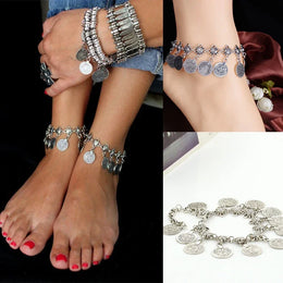 Bohemia Silver Color Coin Women's Anklet Chain Strap Foot Bracelet Barefoot Sandals Indian Jewelry Beach Accessories For Women