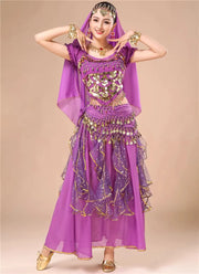 Bollywood Dress Adult Costume Women Oriental Sari Indian Arabic Dance Belly Clothing Performance Chiffon Skirt Set Clothes