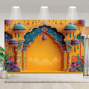 1 vibrant Indian wedding party backdrop - traditional architectural design suitable for holiday celebrations and home decor
