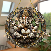 Indian Ganesha Stained Window Hanging Light Catcher,Acrylic,Suitable for All Season,Porch,Window Hanging,Home,Religious Decor