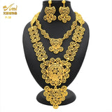 Bridal Indian Necklace Sets 24K Gold Plated Long Pendant For Women Nigeria African Dubai Wedding Earring Jewelry Set Party Gift