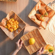 Creative Fruit Plate Imitation Rattan Woven Retro Living Room Snack Storage and Placement Square Afternoon Tea Heart Plate