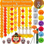 10-100PCS Marigold Garland for Diwali Wedding Decoration Artificial Marigold Flowers for Fiesta Day of The Dead Mexican Party