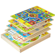 Chess Game 9 In 1 Mini Checkerboard Wooden Flying Chess Chinese Checkers Flying Ludo Board Set Portable Wooden Tabletop Game Toy