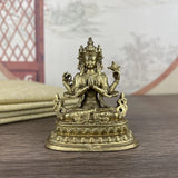 Tibetan Patron Saint Figurines Home Decoration Crafts Antique Four-armed Avalokitesvara Bidhisattva Statue Desk Ornaments