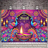 1pc 2D Flat Indian Diwali Party Backdrop - Vibrant Neon Purple, No Power Required——sym