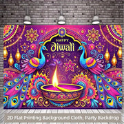 1pc 2D Flat Indian Diwali Party Backdrop - Vibrant Neon Purple, No Power Required——sym