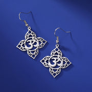 LIKGREAT OM Buddhism Lotus Flower Earring for Women Stainless Steel Mala Indian Yoga Chakra Drop Earrings Buddhist Jewelry Gift