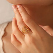 Skyrim Retro Lotus OM Symbol Open Ring Stainless Steel Women's Buddhist Adjustable Talisman Couple Anniversary Jewelry Gift