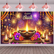 1pc 2D Diwali Celebration Banner, Vibrant Fireworks, No Power Required——sym