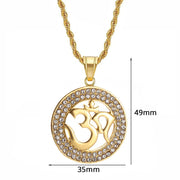 Hip Hop Iced Out Bling Yoga Pendant Gold Color Stainless Steel OHM Hindu Buddhist AUM OM Round Necklaces for Men Jewelry Gift