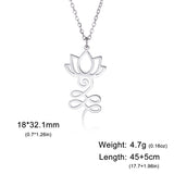 Skyrim Lotus Flower Yoga Om Unalome Pendant Necklace Stainless Steel Neck Chain for Women Buddhism Mandala Amulet Jewelry Gift