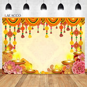 Laeacco Indian Traditional Photography Backdrop Mehndi Haldi Marigold Puja Ganpati Weddings Bridal Shower Portrait Background