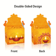 12pcs Happy Diwali Party Favors - Pre-Made Indian Festival Boxes with Diya Designs, Deep Red, Orange, Purple, Blue, Golden