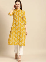 Women's Indian Style Cotton Printed Tunic Top Blouse with 3/4 Sleeves and Mandarin Collar India Dress Kurta Kurti
