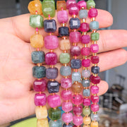 Natural Tourmaline Beads Faceted Square Stone Loose Bead for Diy Charms Bracelet Necklace Jewelry Making Crafts Accessories