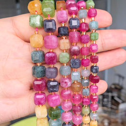 Natural Tourmaline Beads Faceted Square Stone Loose Bead for Diy Charms Bracelet Necklace Jewelry Making Crafts Accessories