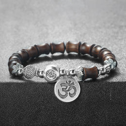 Chinese Style Vintage Bamboo Joint Beaded Bracelets For Women Men OM Symbol Pendant Natural Wooden Beads Bracelet Ethnic Jewelry