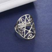 Hollow out retro Celtic knot Bagua diagram cross ring yoga Om symbol ring stainless steel adjustable ring jewelry gift