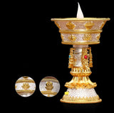 Resin Electric Thailand Butter Candle Lamp and Candlestick,Rechargeable Yellow LED, Buddhist Altar Lamp, Tibetan BaJiXiang Light