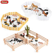 Oenux Simulation Farm Fence Scene Toy Trees House Farmer Unicorn Animals Model Miniature Craft Home Decoration Cute Kids Gift