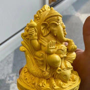 11.5cm Ganesha Elephant Carving Quality Boxwood Indian Thailand Lifelike Lucky Blessing Handle Pieces Decorate Crafts