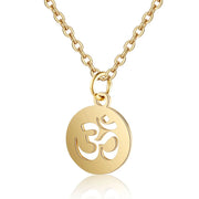 Small Yoga Pendant Gold Color Stainless Steel Indian Hindoo Hindu Buddhist OM Charm Necklace For Women Religious Jewelry Gift