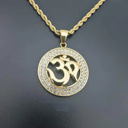 Hip Hop Iced Out Bling Yoga Pendant Gold Color Stainless Steel OHM Hindu Buddhist AUM OM Round Necklaces for Men Jewelry Gift