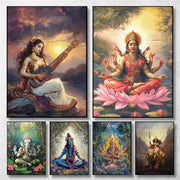 Indian Hindu Gods Lord Shiva Yoga Divine Goddess Saraswati Meditation Rt Poster Canvas Painting Wall Prints Picture Home Decor