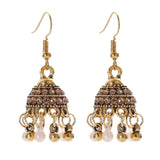 Ethnic Retro Geometric Turkish Jhumka Earrings For Women Indian Jewelry Flower Gold Color Bell Tassel Dangling Earrings