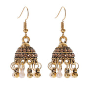 Ethnic Retro Geometric Turkish Jhumka Earrings For Women Indian Jewelry Flower Gold Color Bell Tassel Dangling Earrings
