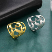 LIKGREAT OM Symbol Buddhism Yoga Ring For Women Stainless Steel Indian Hindu Open Rings Supernatural Spiritual Amulet Jewelry
