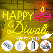 ભારતીય દિવાળી બેકડ્રોપ વોલ હોમ બેડરૂમ પાર્ટી ડેકોર ગિફ્ટ માટે હેપ્પી દિવાળી નિયોન સાઇન યુએસબી ડિમેબલ એલઇડી નિયોન લાઇટ