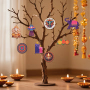 Diwali Themed Decor - Wooden Chip Hangers (Elephant & Candle) - Indian Festival of Lights Party Ornaments