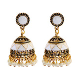 Ethnic Retro Geometric Turkish Jhumka Earrings For Women Indian Jewelry Flower Gold Color Bell Tassel Dangling Earrings