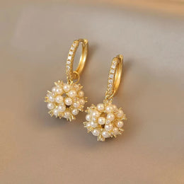 FTCY French Pearl Zircon Earrings for Women Elegant Trend Fireworks Ball Drop Earrings Women's Jewelry Gifts Wholesale