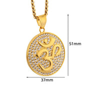 Hip Hop Iced Out Indian Buddhist Yoga Pendant Gold Color Stainless Steel Zircon OHM Hindu AUM OM Round Necklaces for Men Jewelry