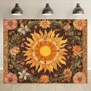 1pc Sun and Moon Tapestry, Yellow Floral Pattern, Polyester Fabric Wall Hanging for Door, Wall, Patio