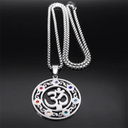 Yoga Meditation OM Symbol Necklace for Women Men Stainless Steel 7 Chakra Reiki Healing Buddhist Chain Jewelry collier N9721S01