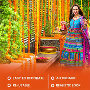 Long Strands Artificial Marigold Garland Pooja Diwali Fiesta 1.5m Marigold Flower Garlands Events Decor Pooja Wedding Fake Plant