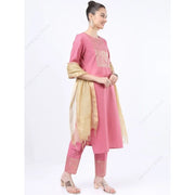 ભારતીય/પાકિસ્તાની મહિલાઓનો ગુલાબી કુર્તા 3-પીસ સેટ એથનિક આઉટફિટ સલવાર કમીઝ સુટ કોટન બ્લેન્ડ ટ્યુનિક પેન્ટ દુપટ્ટા સાથે