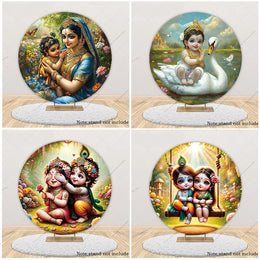 કૃષ્ણા બેબી રાઉન્ડ બેકડ્રોપ કવર બેબી શાવર બર્થડે પાર્ટી ડેકોરેશન ઇન્ડિયન સર્કલ કવર ફોટોગ્રાફી પ્રોપ