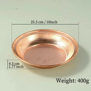 Pure Copper Hammer Tribute Plate, Buddhist Fruit Saucer, Brass, Auspicious Luster, Tibetan Plate, Home's Gift, 25cm, 1Pcs
