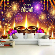 1pc 2D Diwali Celebration Banner, Vibrant Fireworks, No Power Required——sym