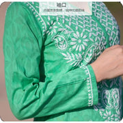 મહિલાઓની ભરતકામવાળી કુર્તી ભારતીય/પાકિસ્તાની ટ્યુનિક ટોપ વસંત ઉનાળામાં પાતળો પરંપરાગત દક્ષિણ એશિયન ડ્રેસ ટોપ લીલો બ્લાઉઝ કોટન