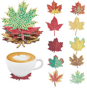 10 DIY diamond painting sets: Cactus/fish/Maple leaf/Indian/Pattern, non-slip wooden coasters, living room, kitchen
