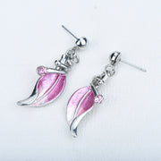 ICEYY Unique Design Party Gifts Pink Textured Metal Leaf Statement Necklace Earrings  India jewelry Set for women free shipping